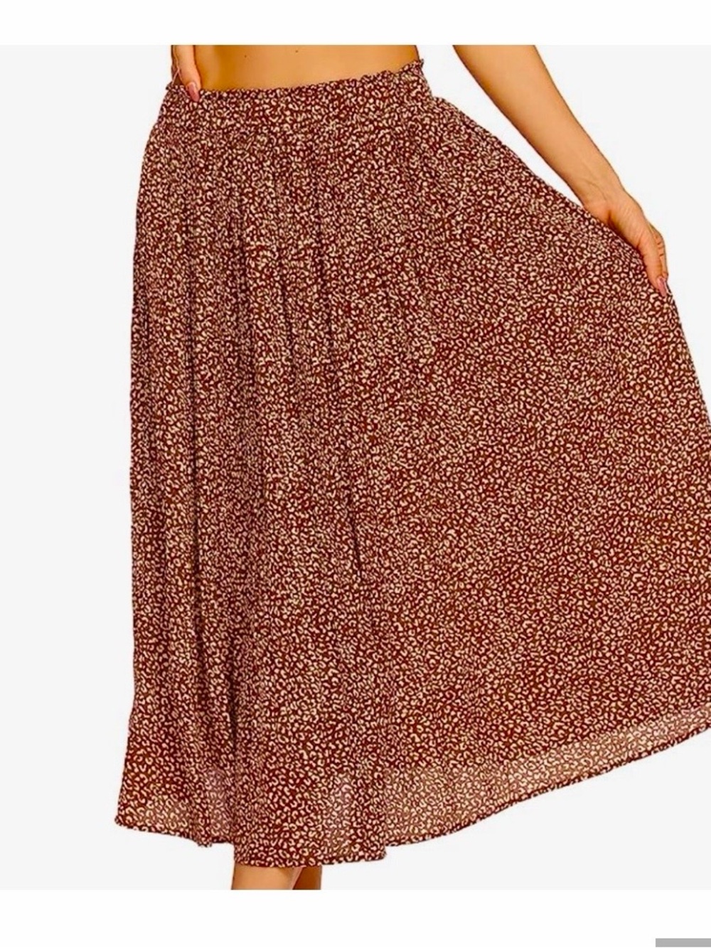 EXLURA Women's Rust Animal Print Maxi Skirt L